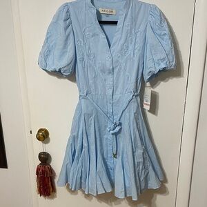 Taylor Stunning Balloon Sleeve Floral Mini Dress in Blue